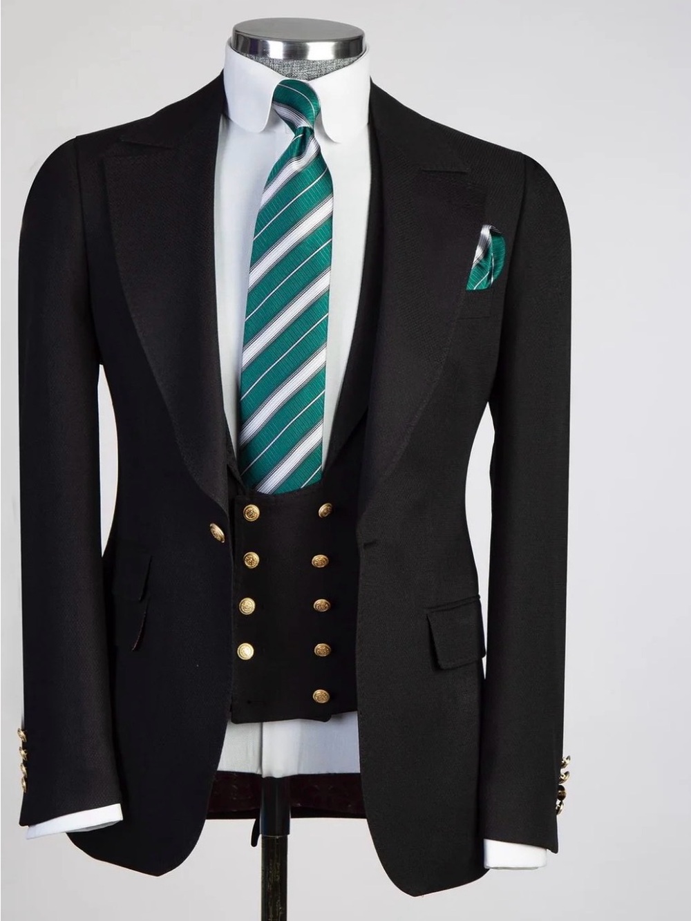 Men's 3-Piece Black Peak Lapel Suit